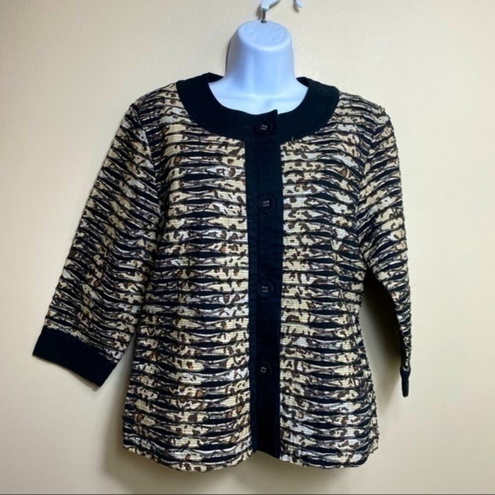 Chicos 1 animal jacket small. Leopard 100% cotton 3/4 sleeve